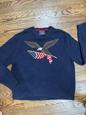 VTG Patriotic USA Eagle Flag Knit Crewneck Sweater